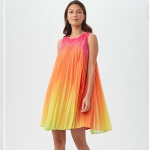 Trina Turk Jalina Shift Dress Orange Pink Ombré Pleated Sleeveless A Line NWT 16